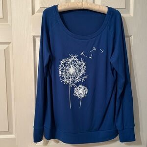 Size Large Blue Long Sleeve T Shirt with Dandelion Design